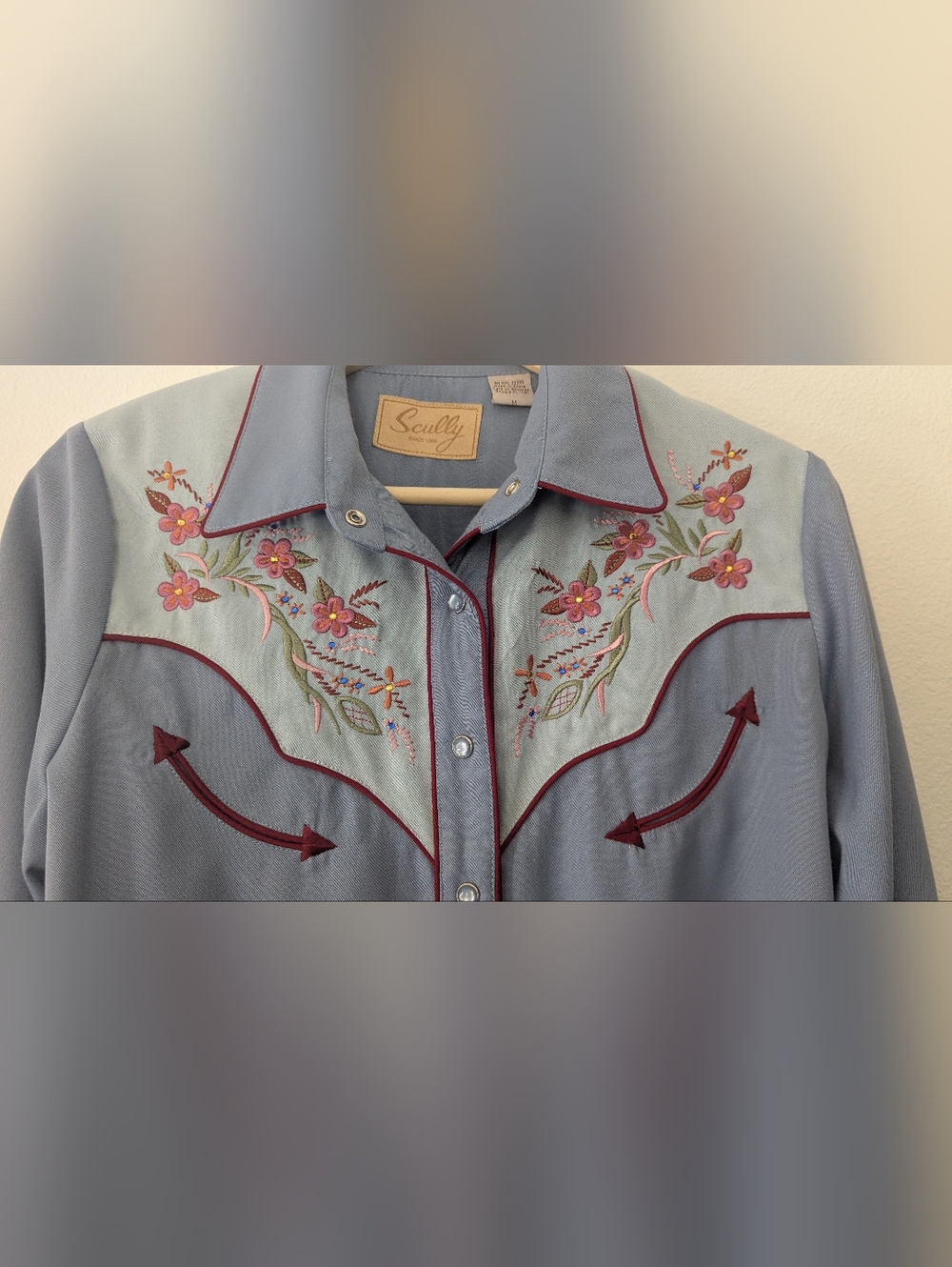 Scully Powder Blue Western Shirt with Floral Embroidery - Picture 4 of 7